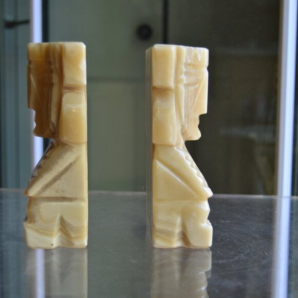 Aztec North American Onyx Aragonite Hand Carved Solid Pair Of Bookends - Picture 2 of 10
